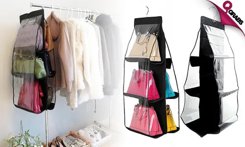 For QR49 Keep Your Purses in their Place with a Hanging Handbag Organizer with 6 Pockets! (QR100 Value)